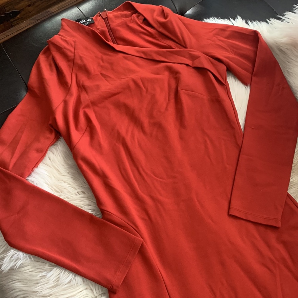 Bebe asymmetric long sleeves body one open leg dress sz xs nwot - Picture 5 of 8